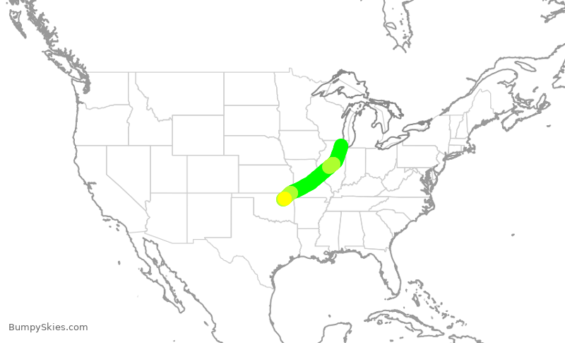 Turbulence forecast map for SKW5442, ORD to TUL