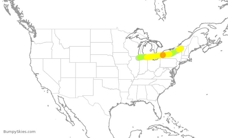 Turbulence forecast map for SKW5443, ORD to BTV
