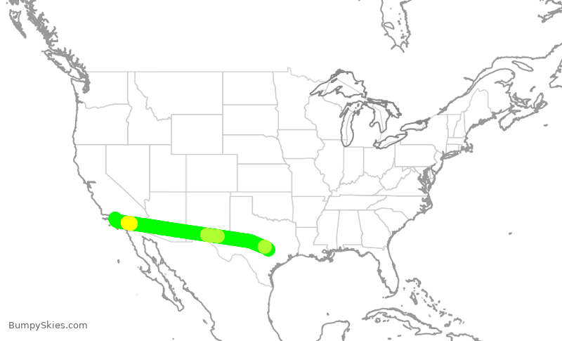 Turbulence forecast map for SKW5445, LAX to AUS