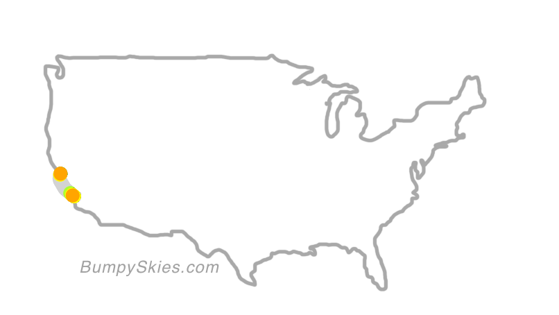Map of continental US with illustrated flight path and turbulence forecast (described in text below)