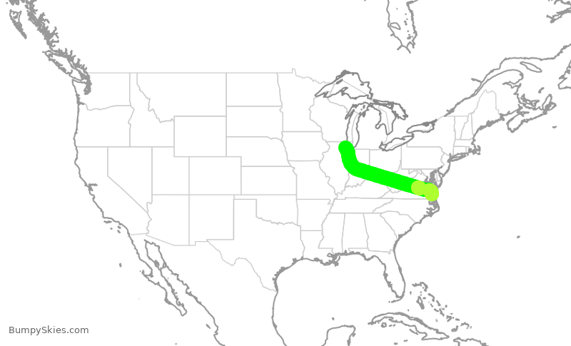 Turbulence forecast map for SKW5449, ORD to ORF
