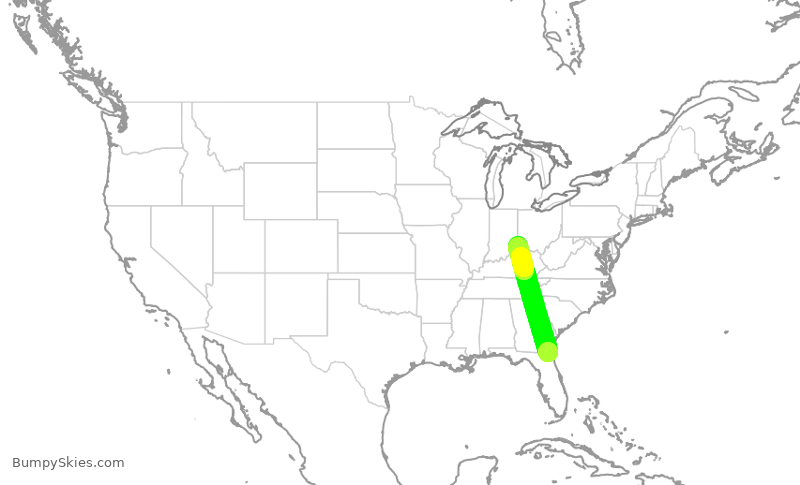 Turbulence forecast map for SKW5452, JAX to CVG