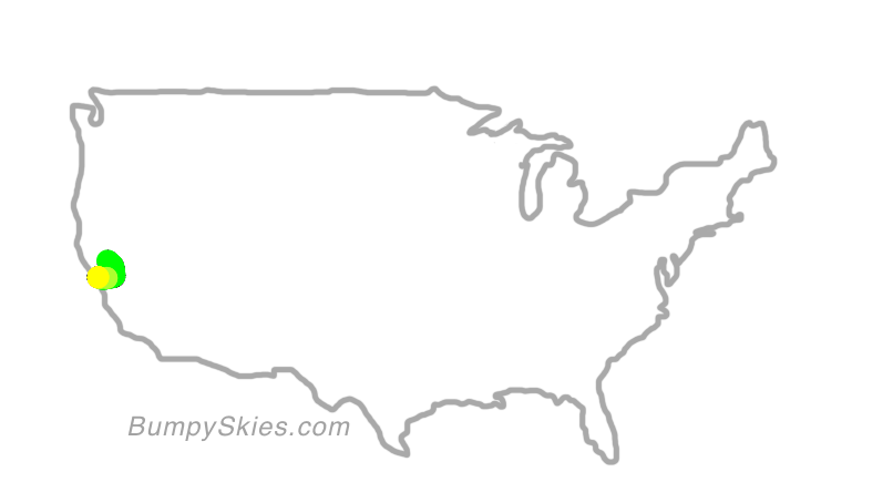 Map of continental US with illustrated flight path and turbulence forecast (described in text below)