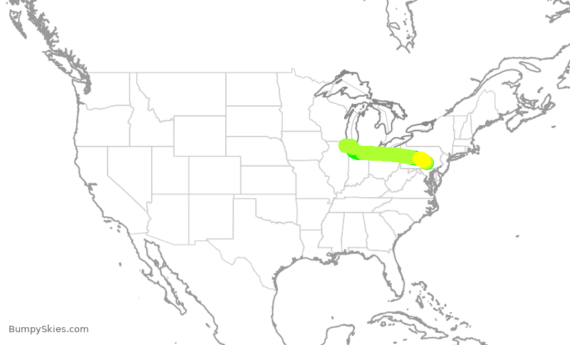Turbulence forecast map for SKW5465, MDT to ORD