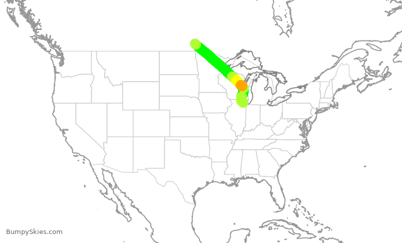Turbulence forecast map for SKW5466, YWG to ORD