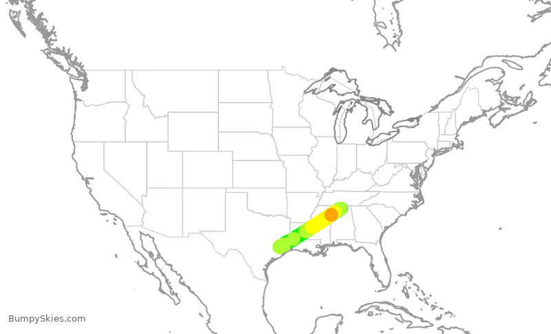 Turbulence forecast map for SKW5467, HSV to IAH