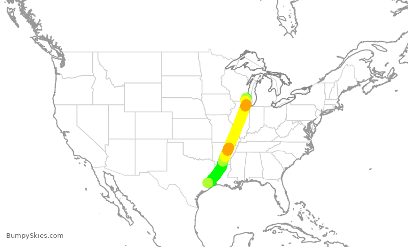 Turbulence forecast map for SKW5468, MKE to IAH