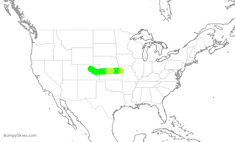 Turbulence forecast map for SKW5469, MCI to DEN