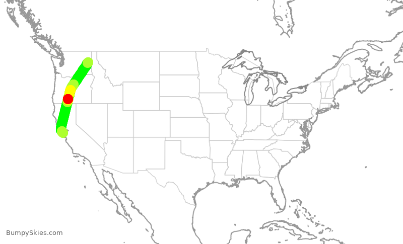 Turbulence forecast map for SKW5471, GEG to SFO