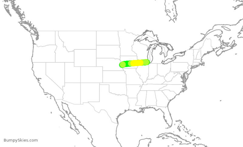 Turbulence forecast map for SKW5474, ORD to OMA