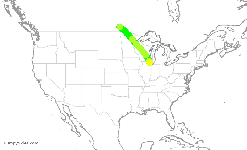 Turbulence forecast map for SKW5475, ORD to YWG