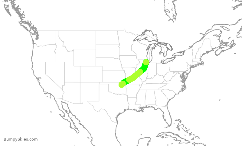 Turbulence forecast map for SKW5483, ORD to TUL