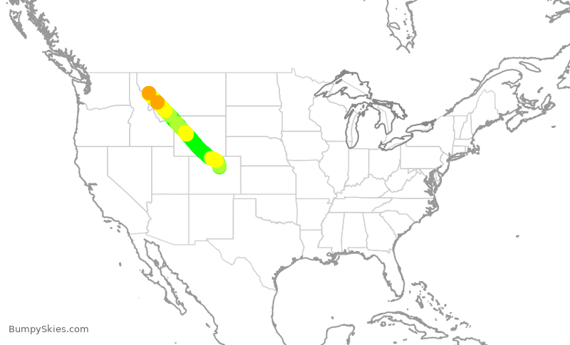Turbulence forecast map for SKW5484, MSO to DEN