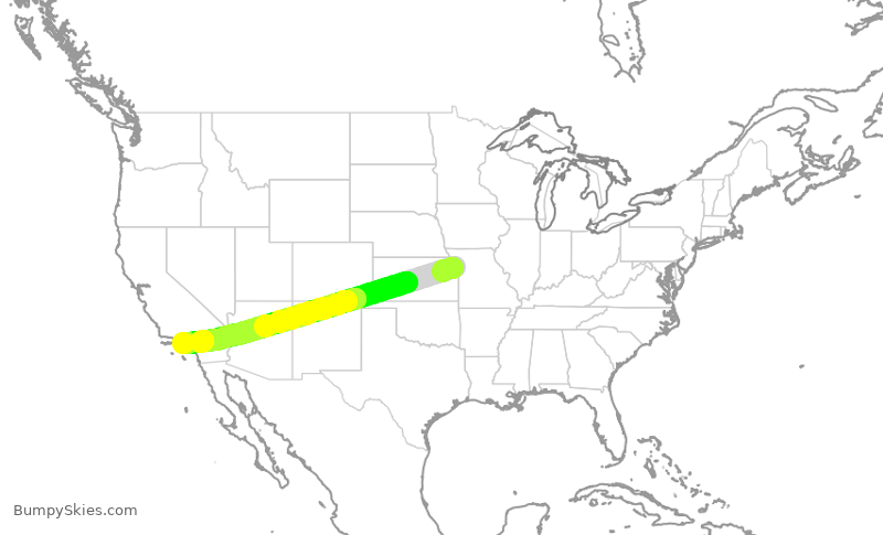 Turbulence forecast map for SKW5489, MCI to LAX