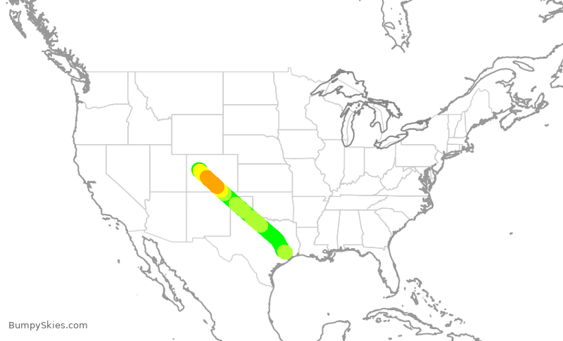 Turbulence forecast map for SKW5493, ASE to IAH