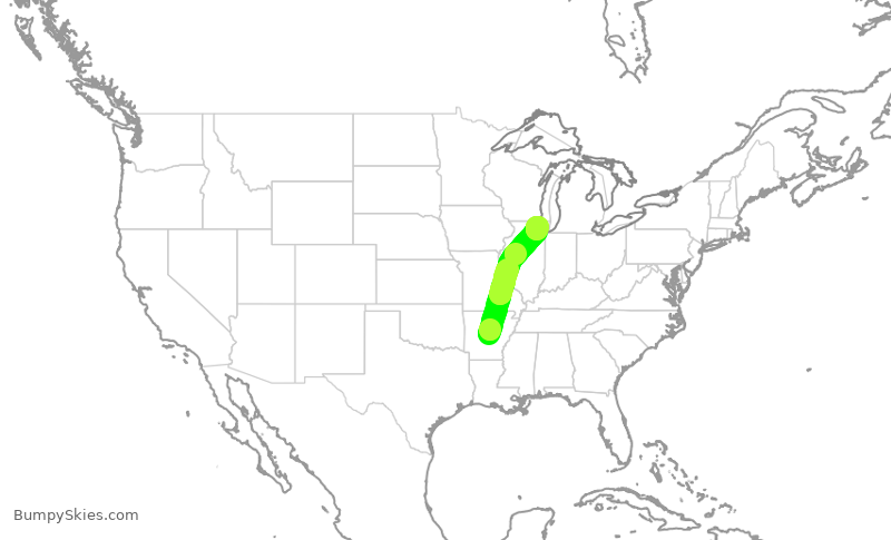 Turbulence forecast map for SKW5501, LIT to ORD
