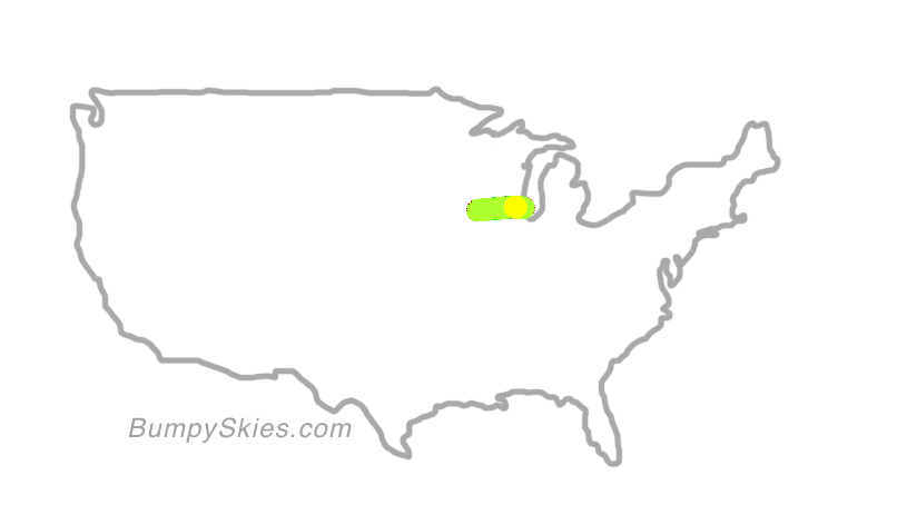 Map of continental US with illustrated flight path and turbulence forecast (described in text below)