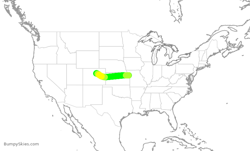 Turbulence forecast map for SKW5503, MCI to DEN