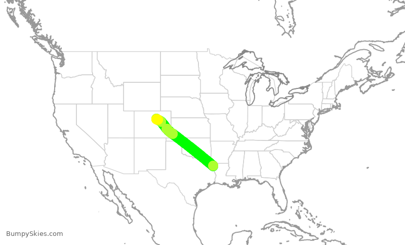 Turbulence forecast map for SKW5509, SHV to DEN