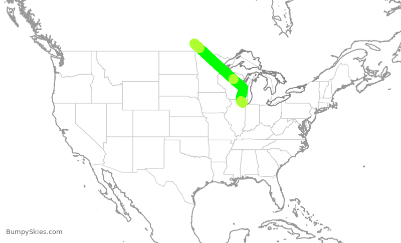 Turbulence forecast map for SKW5511, YWG to ORD