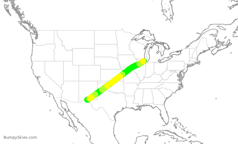 Turbulence forecast map for SKW5511, ELP to ORD