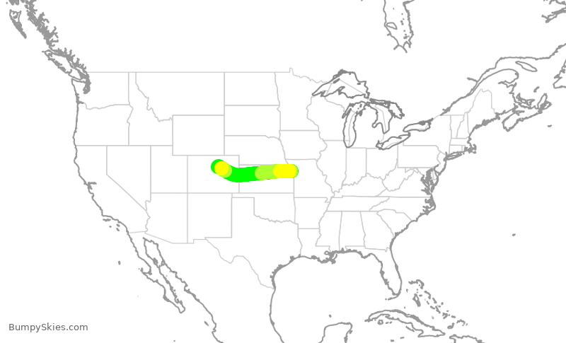 Turbulence forecast map for SKW5511, MCI to DEN