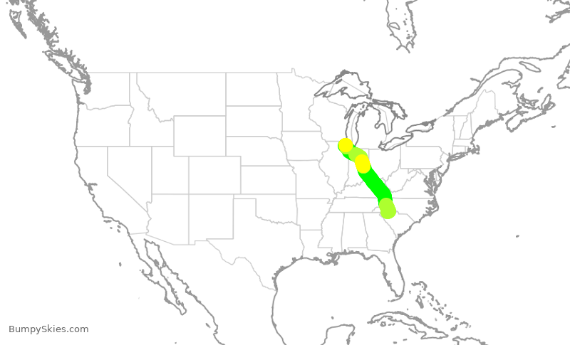 Turbulence forecast map for SKW5524, GSP to ORD