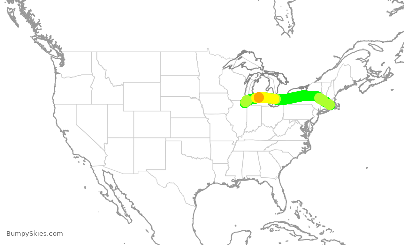 Turbulence forecast map for SKW5525, PVD to ORD