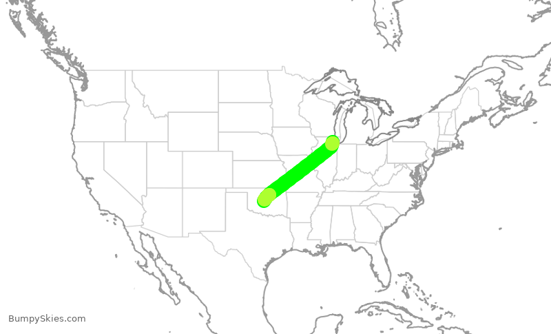 Turbulence forecast map for SKW5533, ORD to OKC