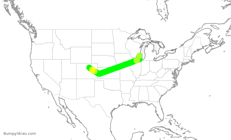 Turbulence forecast map for SKW5536, MKE to DEN