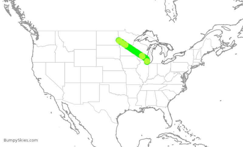 Turbulence forecast map for SKW5542, ORD to FAR