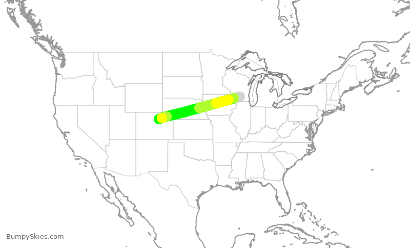 Turbulence forecast map for SKW5545, MSN to DEN