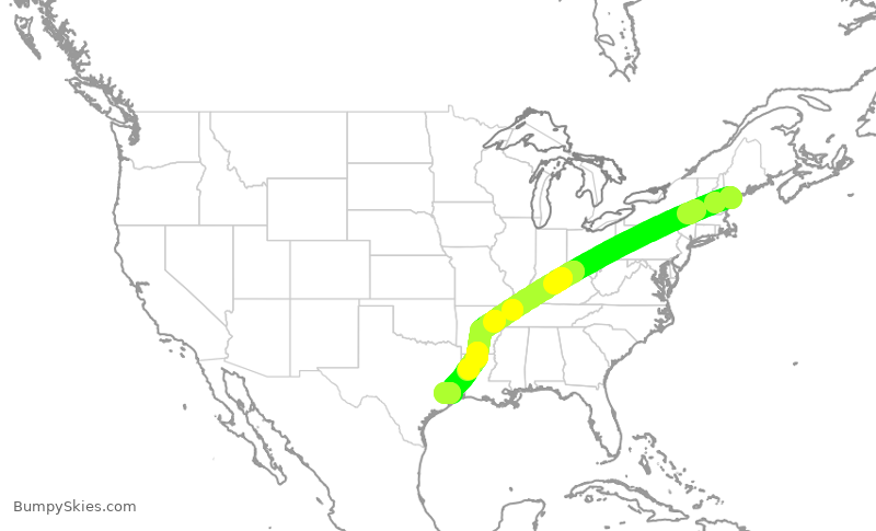 Turbulence forecast map for SKW5547, PWM to IAH