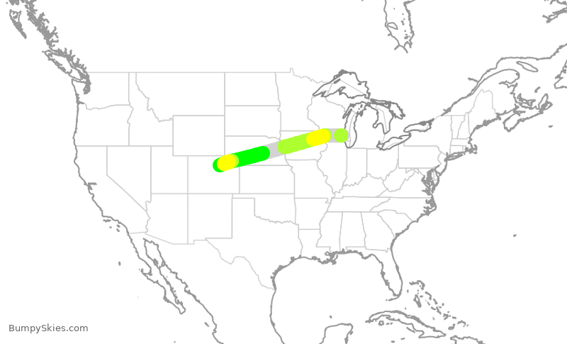 Turbulence forecast map for SKW5558, MKE to DEN