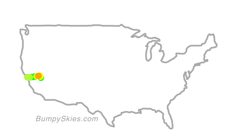 Map of continental US with illustrated flight path and turbulence forecast (described in text below)