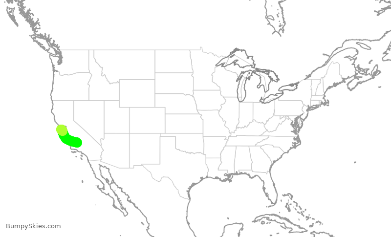 Turbulence forecast map for SKW5562, BFL to SFO