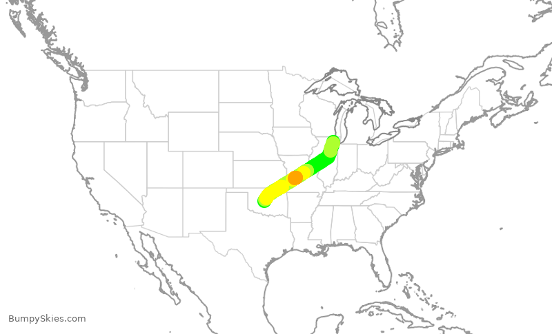 Turbulence forecast map for SKW5564, ORD to OKC