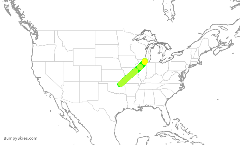 Turbulence forecast map for SKW5566, TUL to ORD