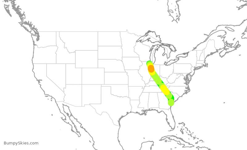 Turbulence forecast map for SKW5570, ORD to SAV