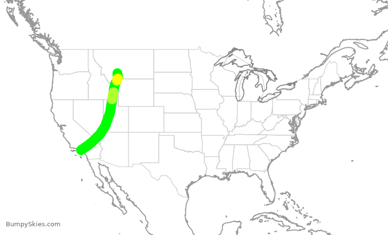 Turbulence forecast map for SKW5571, LAX to BZN
