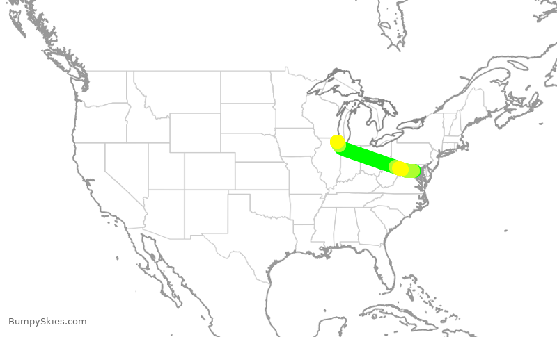 Turbulence forecast map for SKW5574, DCA to ORD