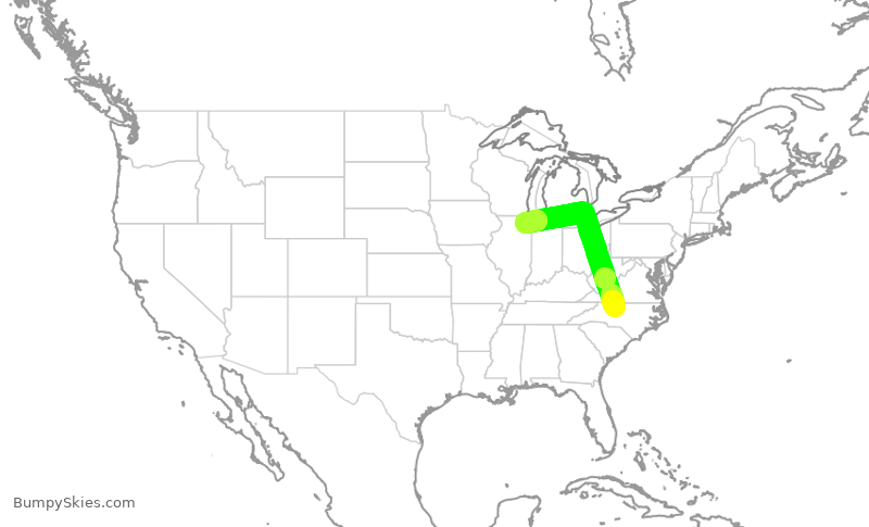 Turbulence forecast map for SKW5577, GSO to ORD