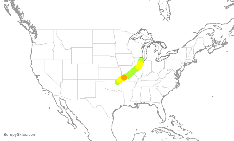 Turbulence forecast map for SKW5577, ORD to TUL