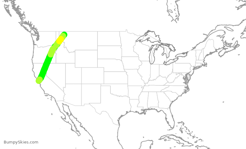 Turbulence forecast map for SKW5577, SFO to FCA