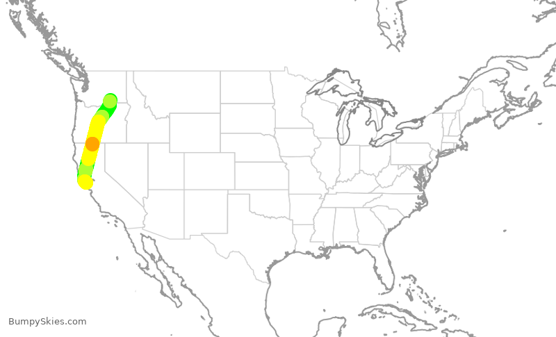 Turbulence forecast map for SKW5578, PSC to SFO
