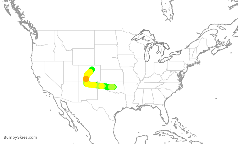 Turbulence forecast map for SKW5582, OKC to DEN