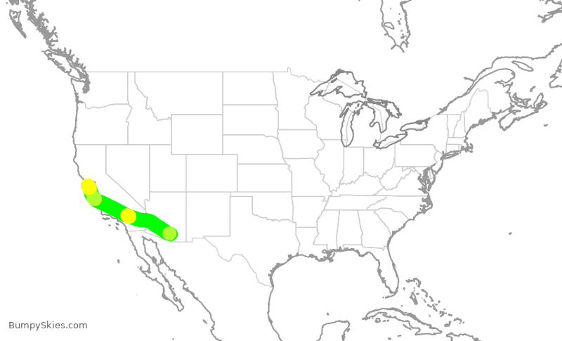 Turbulence forecast map for SKW5583, TUS to SFO