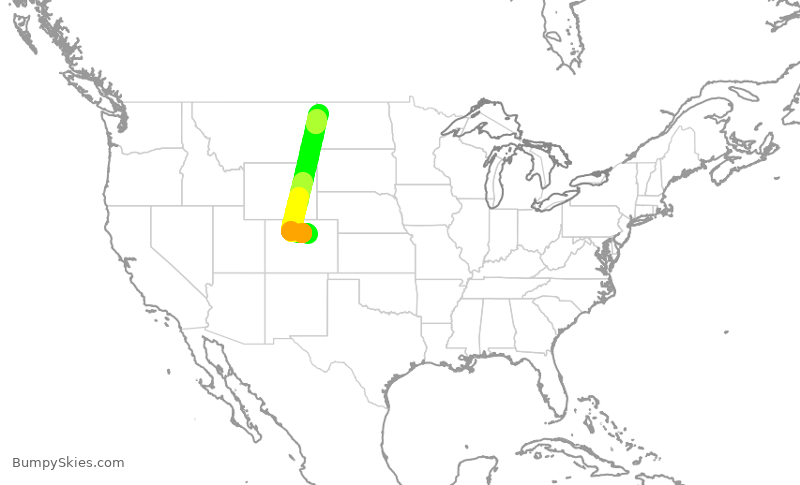 Turbulence forecast map for SKW5595, DEN to KXWA
