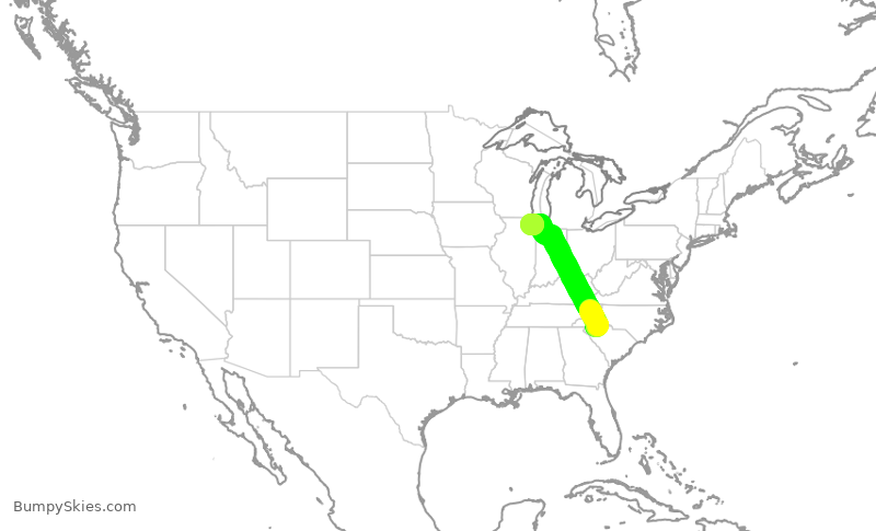 Turbulence forecast map for SKW5597, GSP to ORD