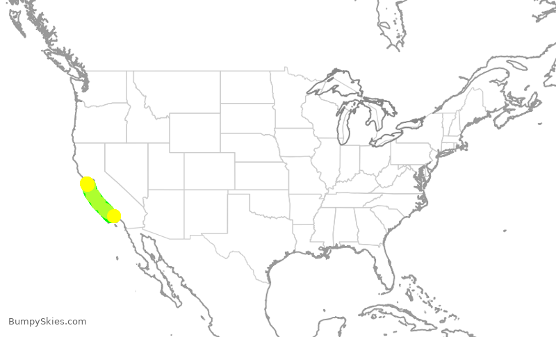 Turbulence forecast map for SKW5597, LAX to SFO
